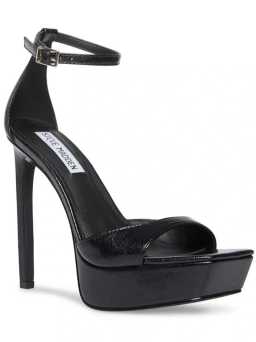 Steve Madden Black Patent Leather Platform Ankle-Strap Heels